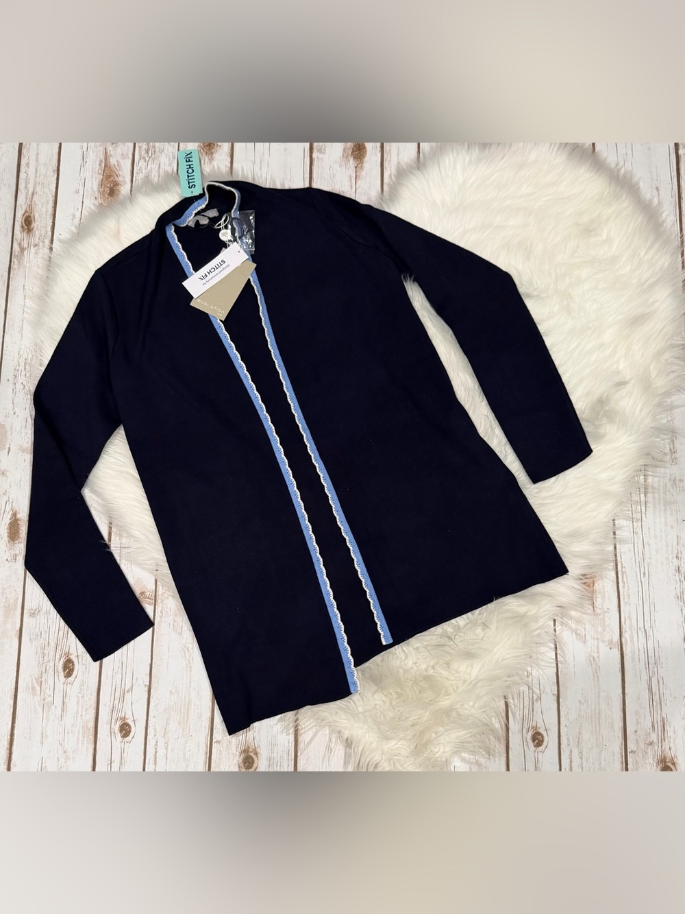 Evolution by Cyrus Cardigan Navy Blue with Light Blue Embroidery Size